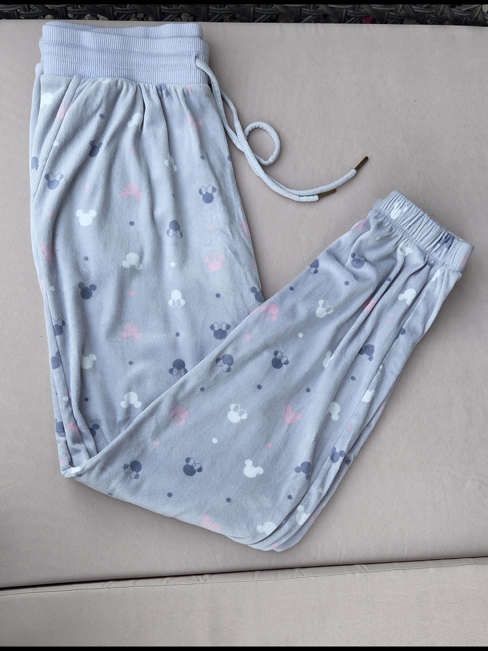 Disney Soft Light Gray Lounge Pants Pajamas Womens Small With Mickey Heads